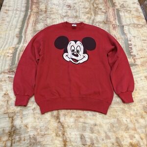 Vintage 90s Mickey Mouse Sweatshirt Jerzees USA Made Red Crewneck Mens L